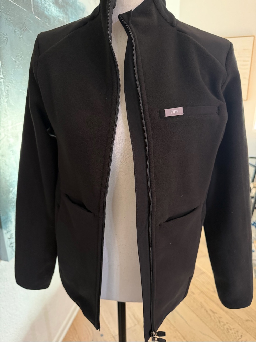 NWT FIGS Black Women's Bomber Jacket with Zip Front XS